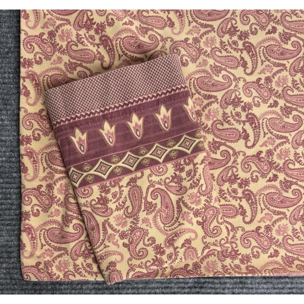 Vintage Paisley Boho King Pillowcase Pair Burgundy Tan Hippie Retro Maximalist